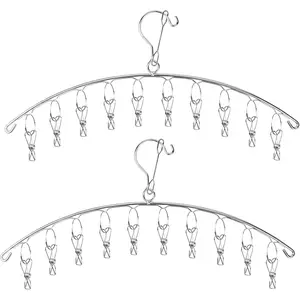 Clothes Drying Rack with 10 Clips, 2 Pack Laundry Drying Rack with Clothes-pegs, Stainless Steel Underwear Hangers for Drying Socks, Bras, Towel, Baby Clothes Hanger Windproof Hanging Clothes Pins