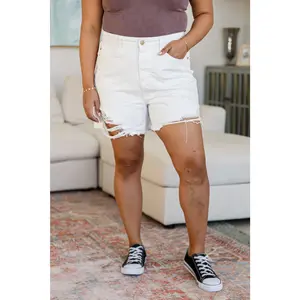 Jessie High Rise Rigid Magic Cutoff Shorts in White