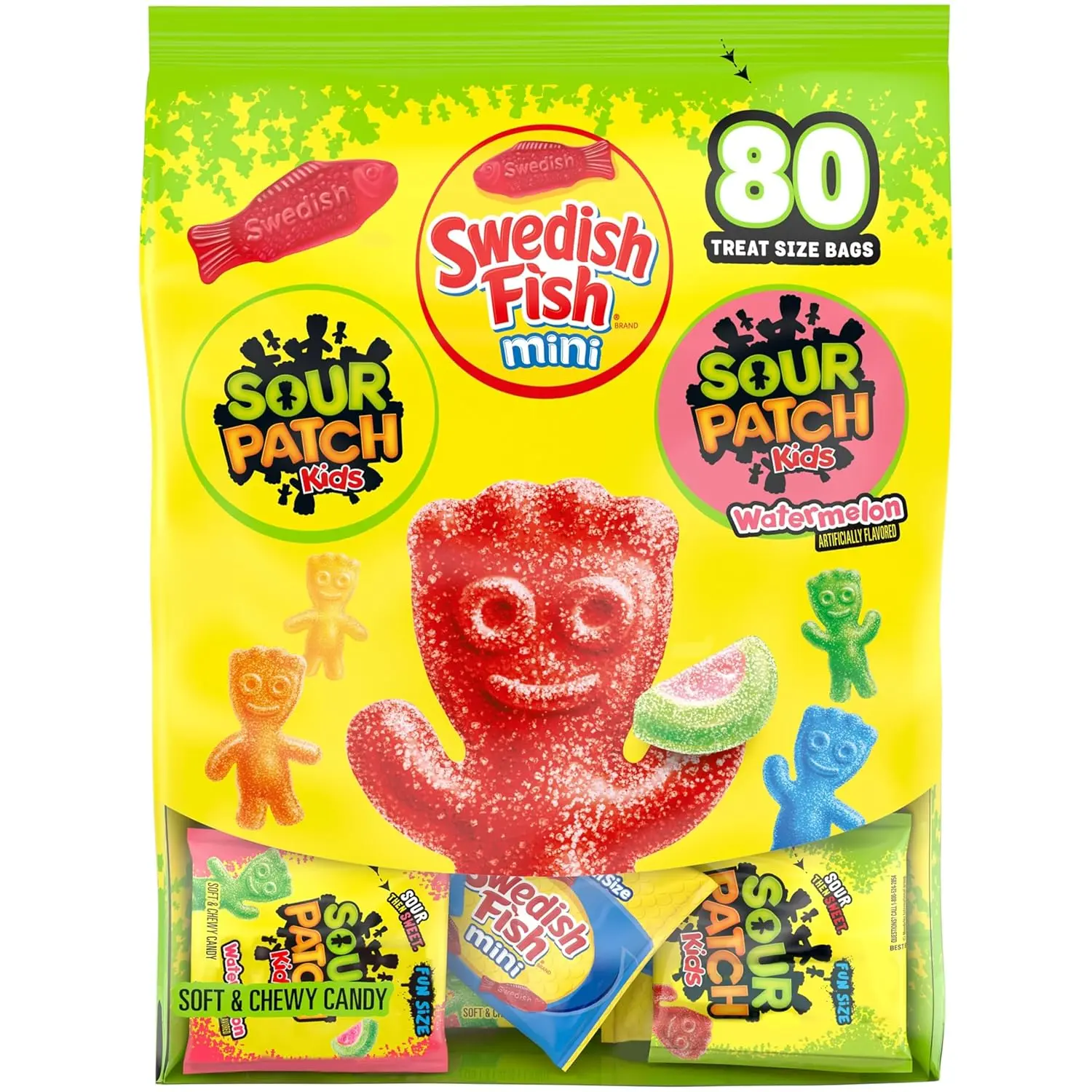 SOUR PATCH KIDS & SWEDISH FISH Mini Soft & Chewy Candy Variety Pack, 80 ct | Bulk Gummy Candy, Treat Size Snack Packs, Individually Wrapped