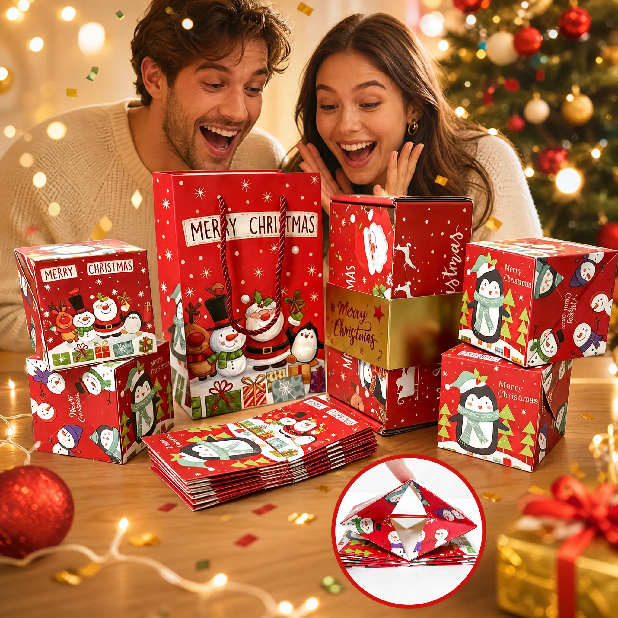 Creative Christmas Explosion Gift Box | 16 Pop-Up Cubes Surprise Cash Dispenser for Holiday Presents  Option 3 (Broad Se