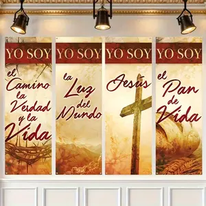 Easter Theme Backdrop Banner, 4 Counts/set Inspirational Church Banner, Decorative Banner, Wall Decor for Church Sanctuary Walls, Celebrations, Gifts, and Home Wall Decorations, Ornaments