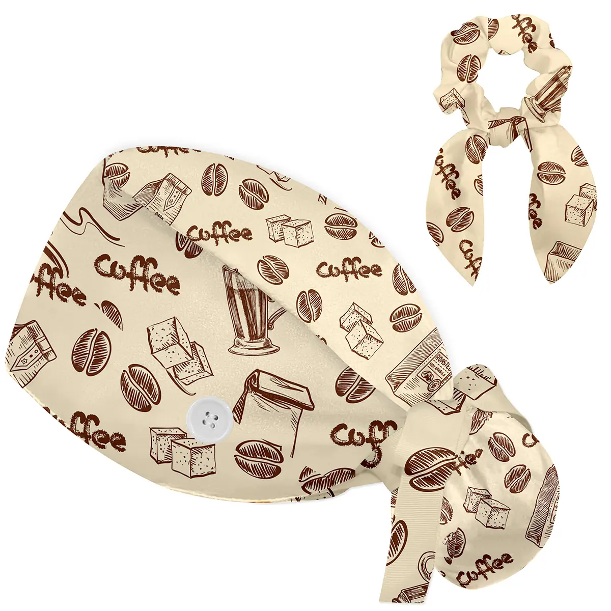 Women's Printed Bouffant Scrub Cap with Ponytail Pouch & Buttons - High Quality Polyester Hat with Cotton Sweatband for Nurses, High Quality Hat, Clothes, Workwear
