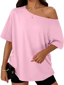 Women's Off-Shoulder Loose Short-Sleeve T-Shirt, Casual & Stylish Fashion for Spring & Summer 2026, Perfect for Daily Wear