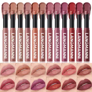 LANGMANNI Matte Lipstick, 16HR Long Lasting Waterproof Non-Stick Cup Velvet Lip Crayon, High Pigmented Silky Non-Drying Lip Makeup Cosmetics for Daily & Party Looks