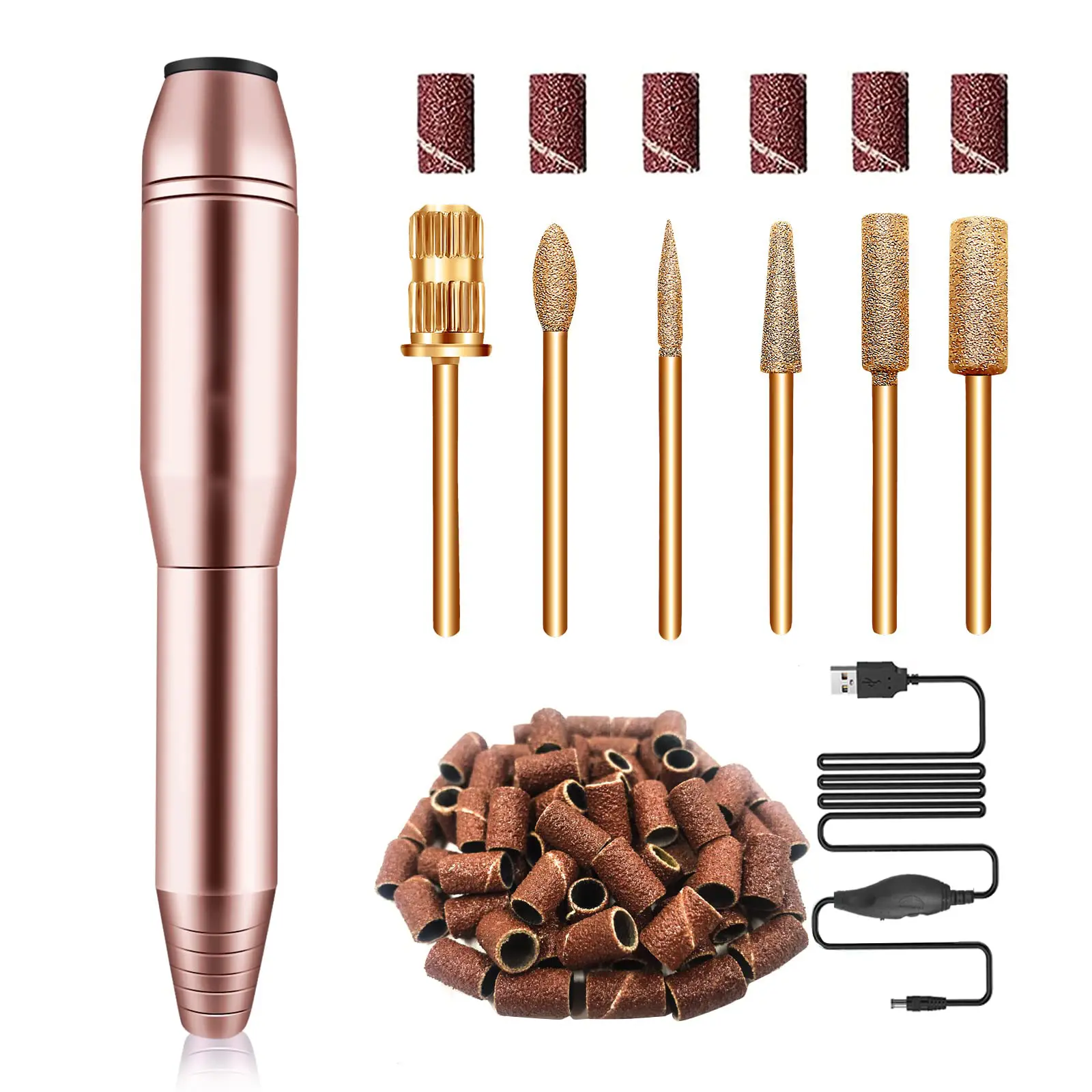 Electric Nail Drill Kit - Portable File for Acrylic Gel Nails, Professional Machine Efile Manicure Pedicure Tools With Gold Drill Bits for Home Salon Use
