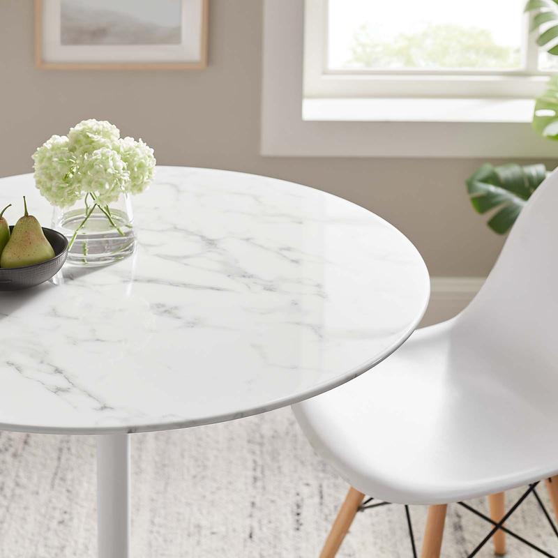 Modway Lippa 36" Round Artificial Marble Dining Table in White