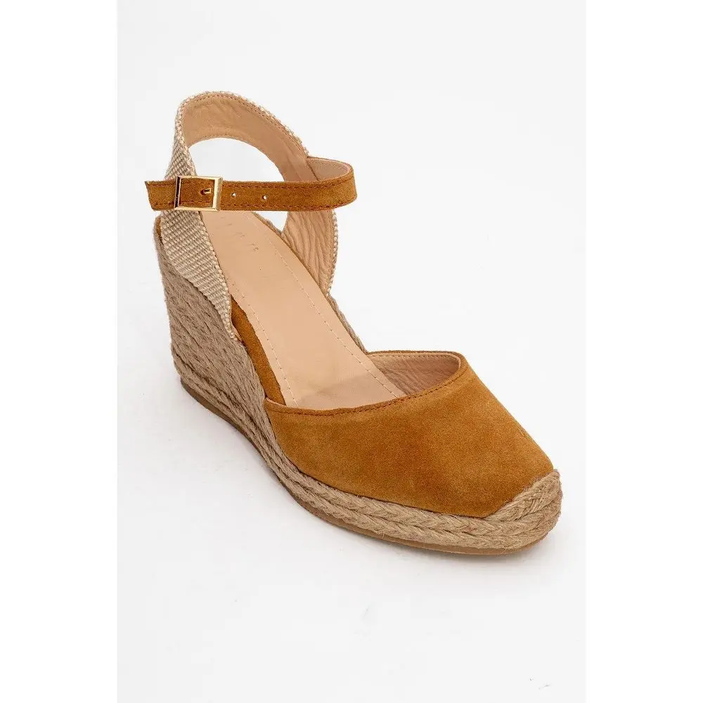 Sinta - Light Brown Suede Leather Platform Espadrille (Women) Light Brown 8 Forever & Always Shoes