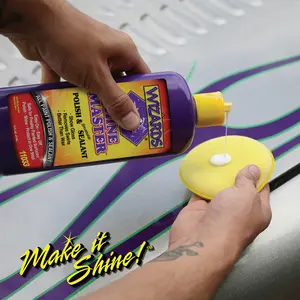Wizards Shine Master Polish and Sealant - Cleans, Polishes and Seals Paint in One - Non-Carnauba Wax-Based Boat Water Spot Remover - Wax Replacement for Boat and Car Detailing Supplies