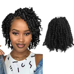 Short Passion Twist Hair 6 Inch Pre-twisted Passion Twists Crochet Hair Natural Black Pre-looped Synthetic Crochet Braids (8 Packs,1B)
