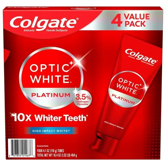 Colgate Optic White Platinum Teeth Whitening Toothpaste 4.1 oz 4 pk Colgate Optic White Platinum Teeth Whitening Toothpaste 4.1 oz 4 pk