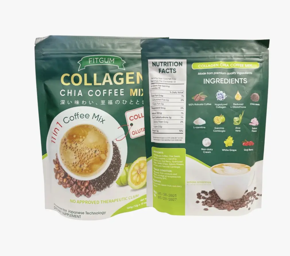 FITGUM 20X Collagen Chia Coffee - 11 in 1 Coffee Mix with Collagen &  Glutathione - 10 Sachets per Pack - 2 Packs Total - US Beverage Colagen -  TikTok Shop
