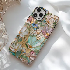 Romantic Floral Aesthetic Stained Glass Graphic Phone Case for MagSafe iPhone 16 iPhone 15 iPhone 14 iPhone 13 pro max Wildflower Phone Case