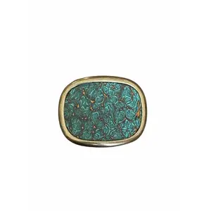 Turquoise Embossed Leather With Bronze Accents Belt Buckle