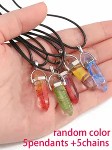 10-Piece Set Hexagonal Crystal Pendants with Adjustable Leather Necklace Cord, Ideal for DIY Jewelry Making, Perfect Gift for Family and Friends