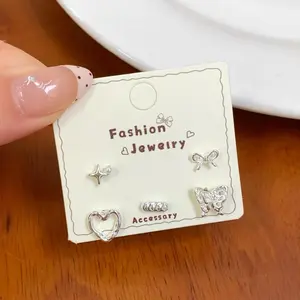 Women Fashion Jewelry Set Small Silver Plated Rhinestone Crystal Stud Earrings Pack Y2K Coquette Aesthetic Earring
