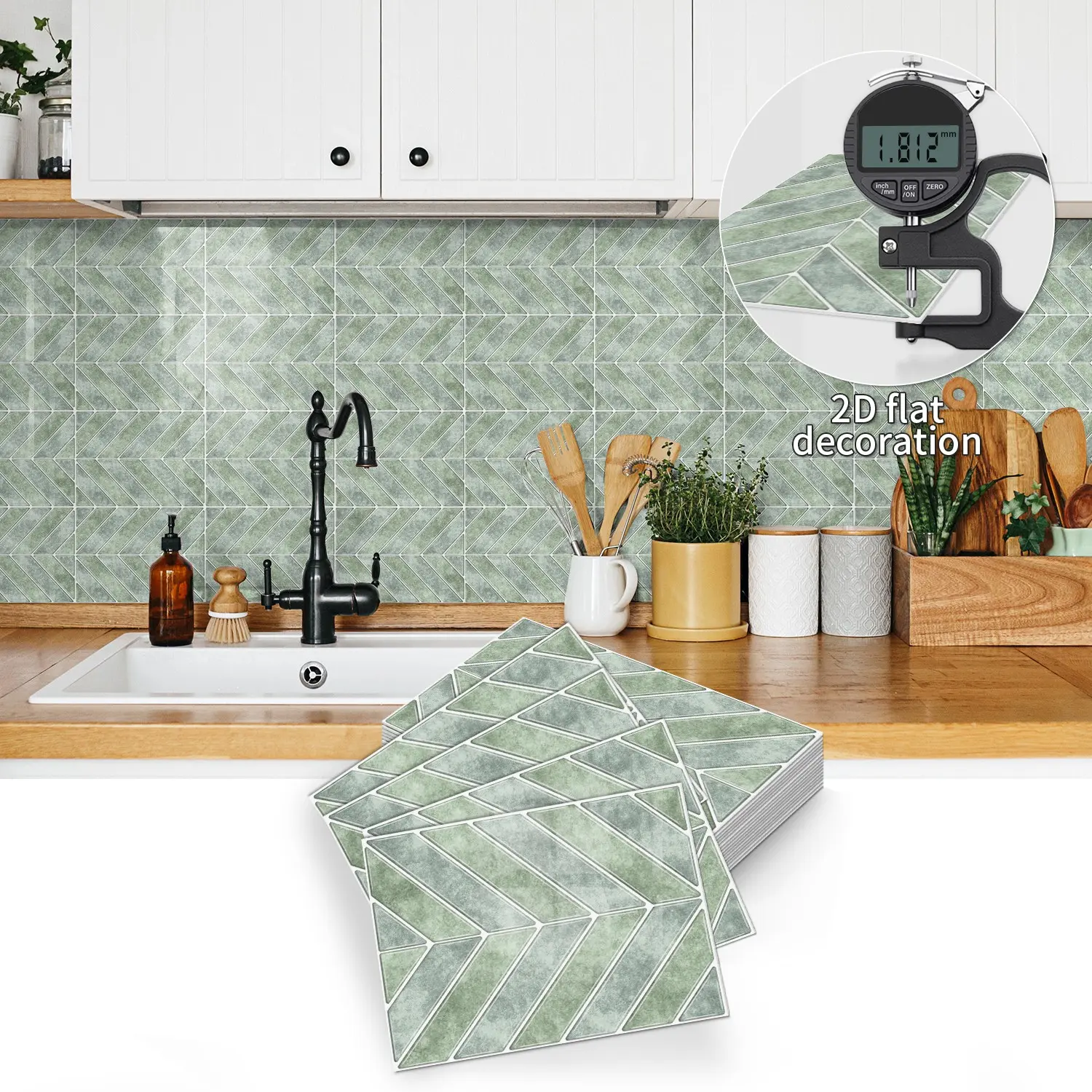 Colorful Tile Stickers, Textured Geometric Herringbone Design, Detachable & Adhesive, Ideal for Kitchen/bathroom/living Room Decor