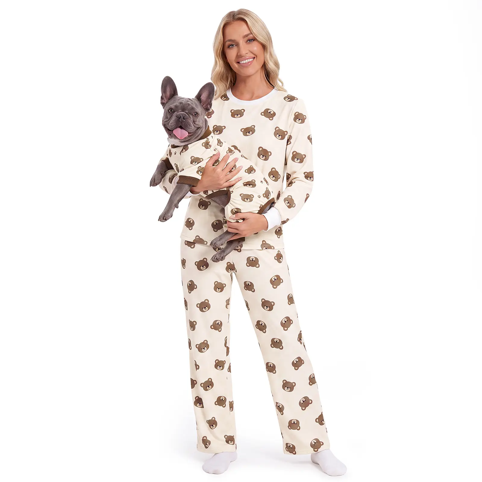 XPUDAC Women's Longsleeve Matching Dog & Owner Pajama Set - Dervon Fabric, Relaxed, Breathable, Figure-Flattering Long Pants Loungewear, Available in Various Sizes (Owner & Pet PJs Sold Separately)