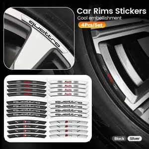 4PCS Car Logo Aluminum Stickers Rim Decals For Car Wheel Hub Decoration For AUDI S RS A3 A4 B8 8P 8V A6 C7 A5 Q5 B7 B6 B9 Q7 A1 Accessorie