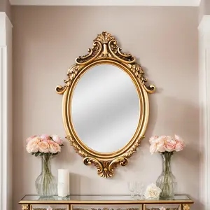 Classical Pattern Oval Wall Mirror, European Style Home Decor Art Hanging Piece, Creative Makeup Mirror for Photography Props, Home Decorative Mirror