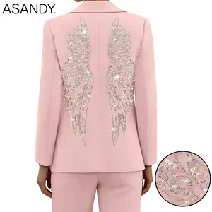 ASANDY Oversized Rhinestone-Embellished Blazer - Luxury White Loose Suit Jacket | Formal Party & Wedding Guest Outfit