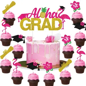 24PCS Tropical Aloha Graduation Decorations, Luau Aloha Grad Cake Cupcake Topper for Class of 2026 Hawaiian College Senior Tropical Summer High School Graduation Party Decorations