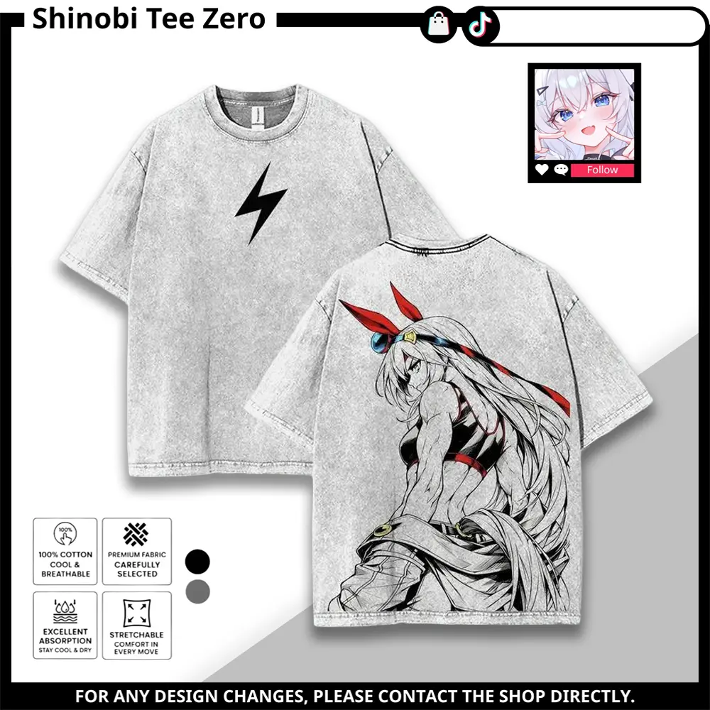 Tamamo Cross T-Shirt – Uma Musume Vintage Washed Oversized Graphic