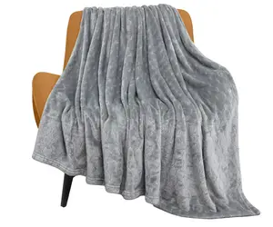 Super Soft Cozy Fleece Blanket - Lightweight Textured Flannel Throw Blanket for Couch, Sofa, Bed - Light Grey