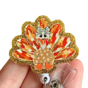 Glitter My Badge Thanksgiving Turkey cute badge reel for nurse and hospital workers. Badge clip Badge pull - Retractable swivel clip with a 360 rotation. Great gift for coworker.
