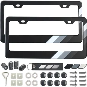 2Pcs 3-Color Aluminum License Plate Frame Kit, Compatible with Toyota Vehicle Truck Trailer SUV (with 35 Accessories in 9 Types)