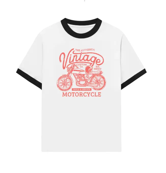Classic Retro Motorbike Print Tshirt - Men's and Women's Casual Crewneck Shirt for Everyday Wear, vintage motorcycle shirt, retro ringer tee graphic
