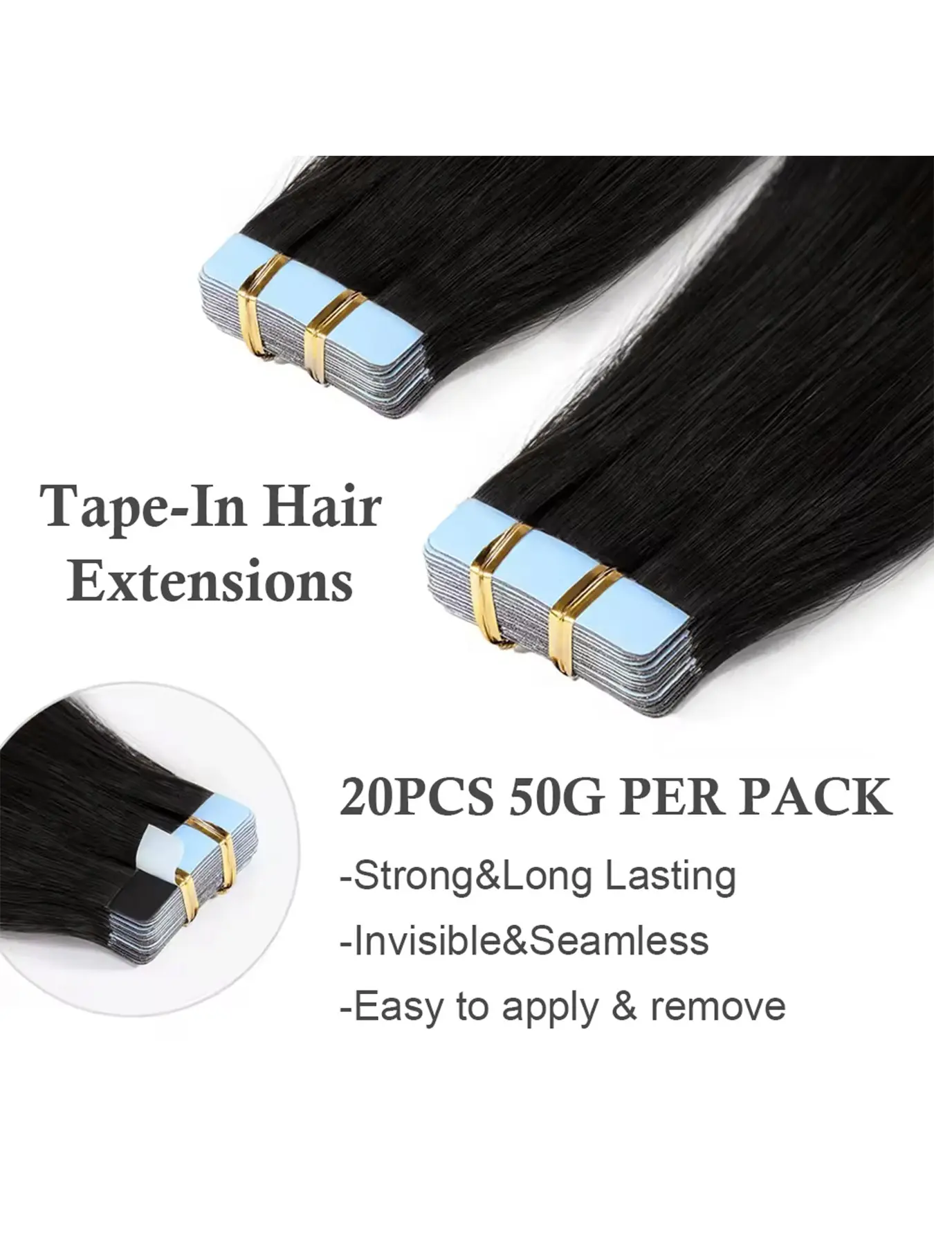 16 Inch Human Hair Tape In Extensions 20 Pieces Seamless Invisible Edge 16-28 Inch Tape-In Hair Extensions 20 Pieces/50g/Pack Human  main image 2