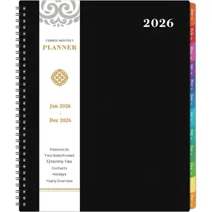 2026 Monthly Planner - JAN 2026 - DEC 2026 Planner/Calendar,12 Monthly Planner with Contacts & Passwords, 8.5" x 11" Planners 2026, Colorful Tabs, Thick Paper, Black
