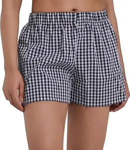 Sunzel Women’s gingham plaid boxer shorts, 3″ inseam — elastic waistband, loose fit lounge shorts, Y2K summer beach casual bottoms