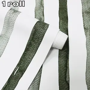 1 roll of minimalist green striped self-adhesive wallpaper. Easy to paste, clean, and trim; removable. Ideal for decorating walls and furniture in living rooms, bedrooms, dining rooms, TV accent walls, and more. Perfect for home decoration.
