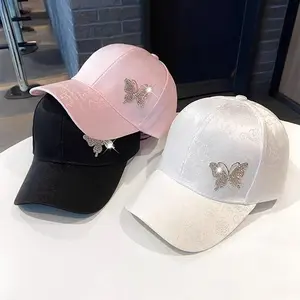 Rhinestone Butterfly Baseball Cap Women's Spring Summer Versatile Sunshade Hat Lace Pattern Baseball Cap
