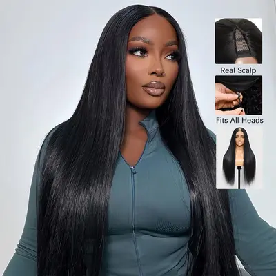 V Part Wig Human Hair Body Wave Upgrade Glueless Wigs Human Hair U Part Half Wigs With Clip In V Part Wig Glueless With Elastic Drawstring Body Wave Human Hair