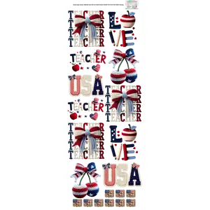 Teacher 4th of July Faux Crochet 60x22" DTF Ready to Ship Gang Sheet
