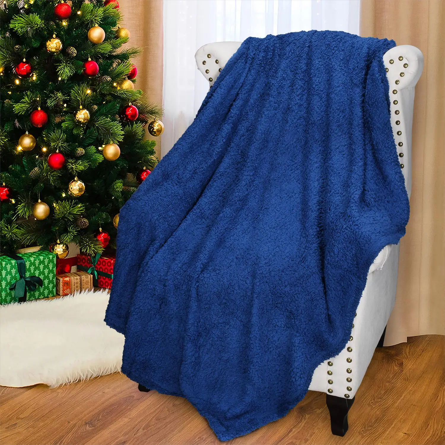 Sherpa Throw Blanket, Fuzzy Snuggle Blanket for Camping Traveling Couch Bed