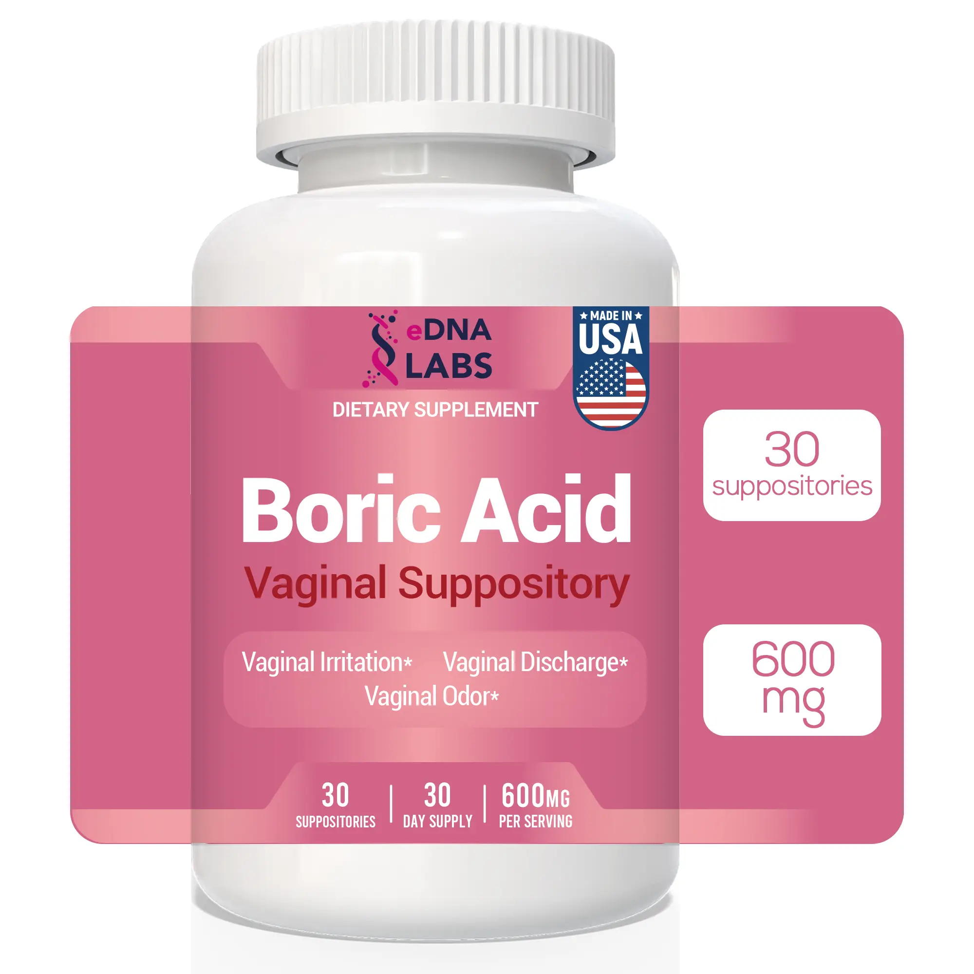 EDNA HOME Boric Acid Supplement for Women 600 mg, Pure Boric Acid pH Balance for Women & Vaginal Odor Control – 30 capsules, Made in USA