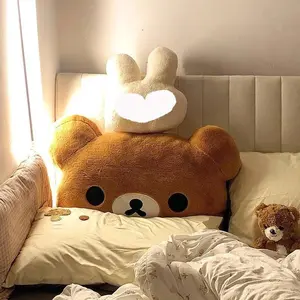 60CM Rilakkuma Plush Pillow Soft Fluffy Stuffed Bear Doll Cushion Backrest For Bedroom Sofa Bedside Cute Birthday Gift For Girls