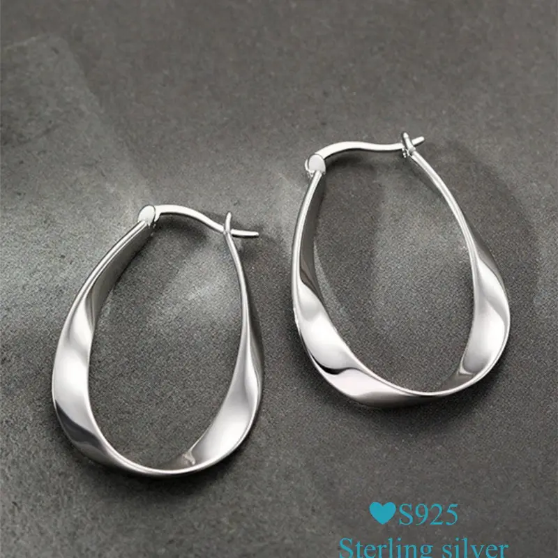 925 Sterling Silver Minimalist Geometric Design Dangle Hoop Shape Earrings, Mother's Day Gift, Fashionable Earrings for Women, Elegant Minimalist Earrings, Trendy All-match & Exquisite Jewelry for Gift, Circle Shape Earrings, Earrings Hoops