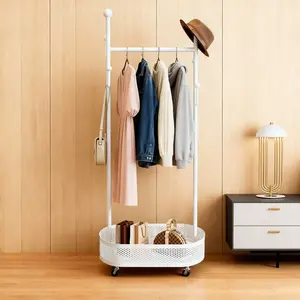 Gold Rolling Clothes Rack with Shelf and Hooks – Freestanding Storage Organizer for Bedroom or Entryway