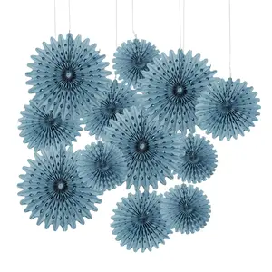 Slate Blue Hanging Tissue Paper Fans - 12 Pc.