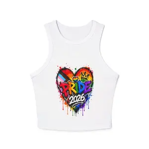 Progress Pride 2026 Rainbow Heart Graffiti Tee 🏳️‍🌈✊ Inclusive Pride Shirt | Women's Micro Rib Racer Tank Top