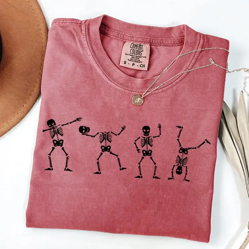Comfort Colors Dancing Skeleton T-Shirt, Funny Halloween TShirt, Skeleton TShirt, Cute Halloween Gift, Cool Fall Tee, Spooky Season T-Shirt