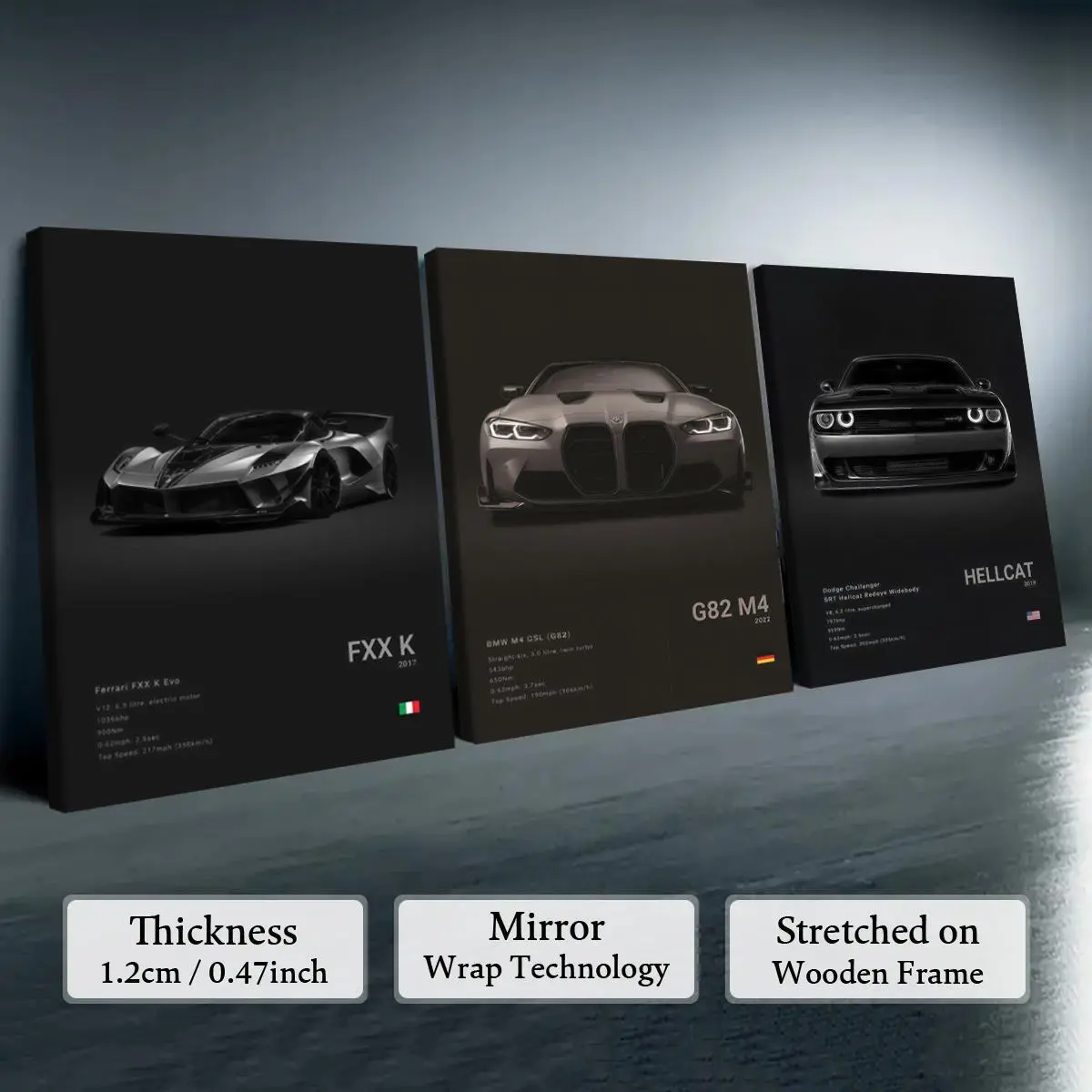 3-Count Wooden Frame Supercar Canvas Poster, Modern Cool Car Art Wall Decor, Aesthetic Car Pattern Decoration for Men Bedroom Corridor Office Living Room, Premium Decorative Artwork, Perfect Gift for Car Collectors & Car Lovers Print