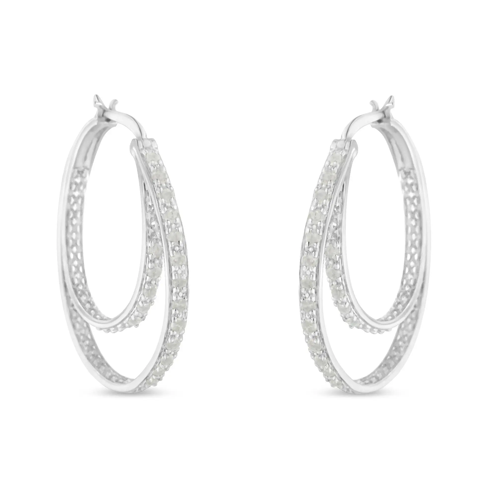 .925 Sterling Silver 1/2 Cttw Miracle-Set Diamond Double Hoop With Latchback infinity hoop  earring