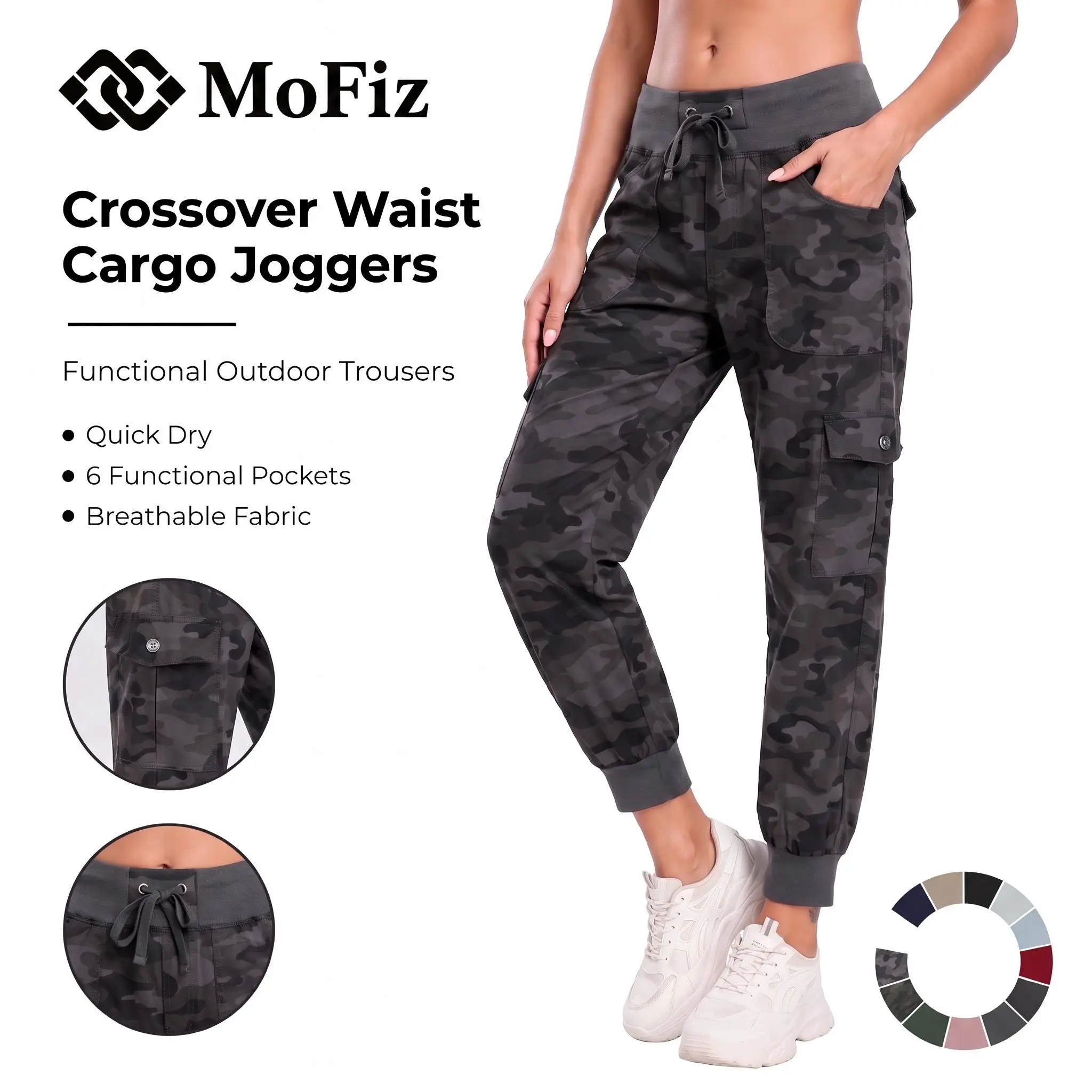 MoFiz PLUS SIZE Lightweight Hiking Cargo Pants Outdoor Quick Dry Casual Travel Sweatpants Joggers Elastic Waist 6 Pockets 4 Button Pockets Comfy Moms over 30 four season Basic XS-4XL,clothes for back to school,first day of school outfits