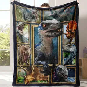 Cartoon Dinosaur Pattern Flannel Cozy Blanket, 1 Count Soft Comfortable Warm Napping Throw with Storage Bag, Halloween Decor Sleeping Bedding Supplies