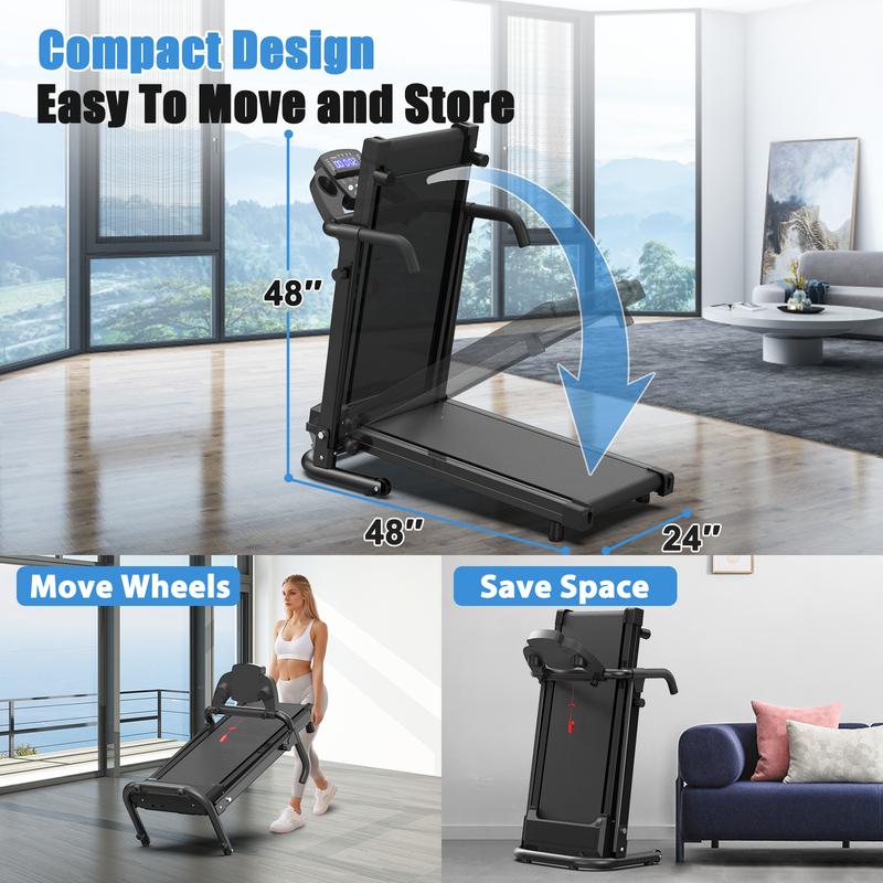 16% Incline Treadmill, Suitable for Home and Office Use, 2.5 HP 4-in-1 Portable Design, 300 lbs Weight Capacity, Supports App Control and LED Display Foldable Treadmill Mat for Fitness dual shock absorption 16% Incline Treadmill, Suitable for Home and Office Use, 2.5 HP 4-in-1 Portable Design, 300 lbs Weight Capacity, Supports App Control and LED Display Foldable Treadmill Mat for Fitness dual shock absorption
